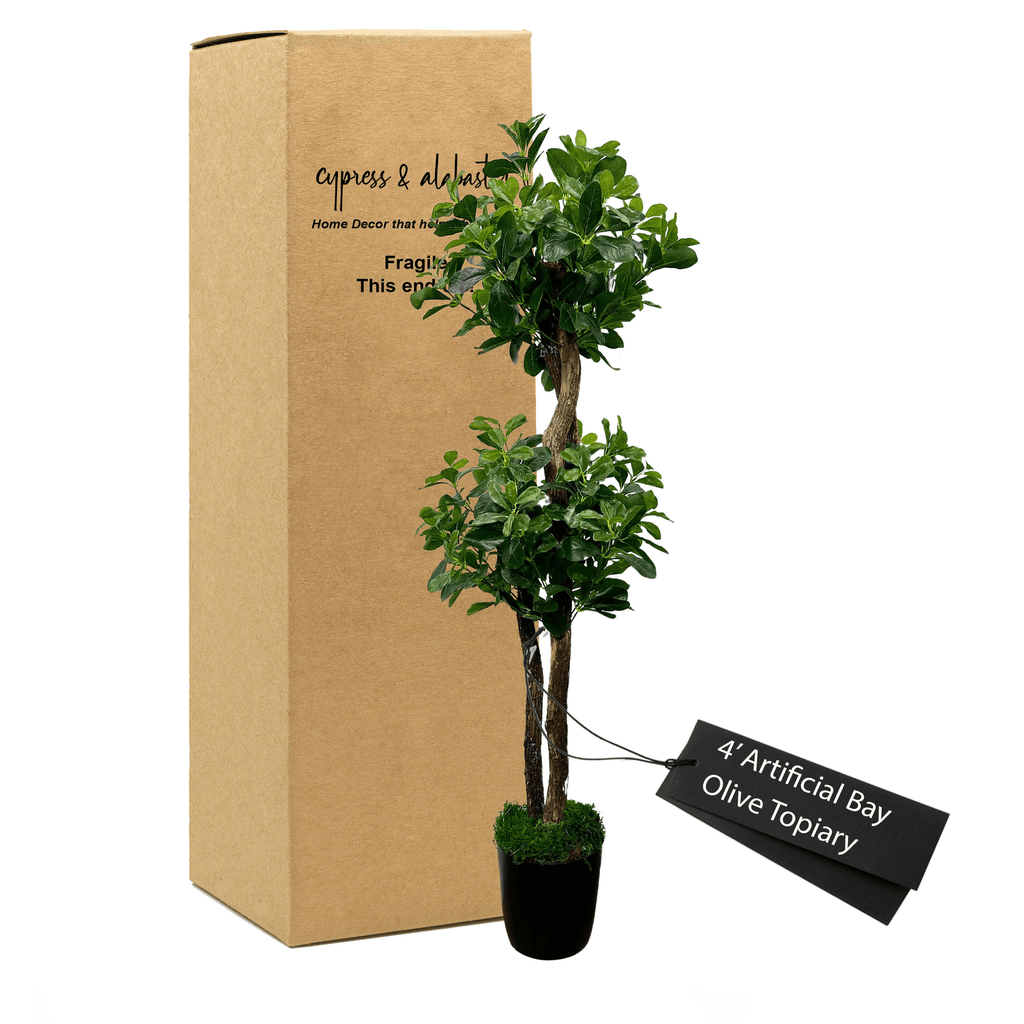 4' Lifelike Bay Olive Topiary Tree In Durable Plastic Pot Lootquake LLC