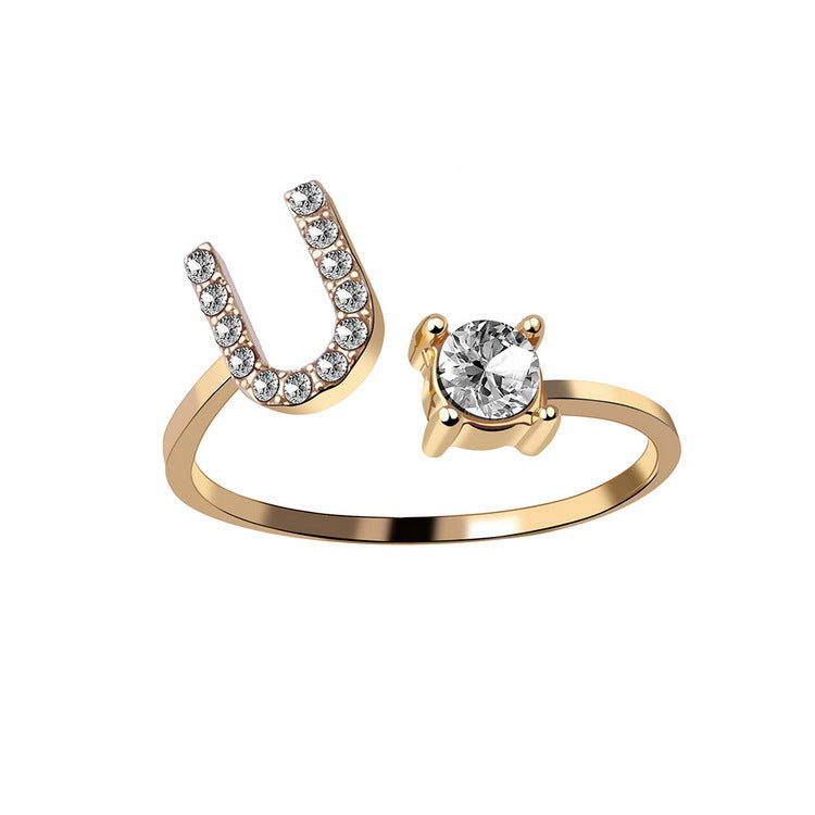 Adjustable 26 Initial Letter Ring Fashion Jewelry For Women Simple Elegant Jewelry Pi-Mart