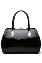 Patent Satchel Handbag - Gold Accent Faux Leather Bag | Femstylo