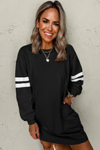 Black Preppy Striped Sleeve Loose Mini Dress