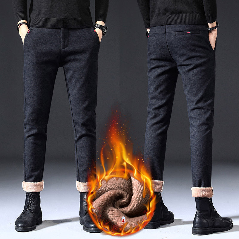 Fleece Lined Sanded Slim-fit Stretch Casual Pants Lootquake LLC