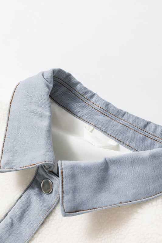 Solid Contrast Trim Buttoned Sherpa Jacket THRIXINE