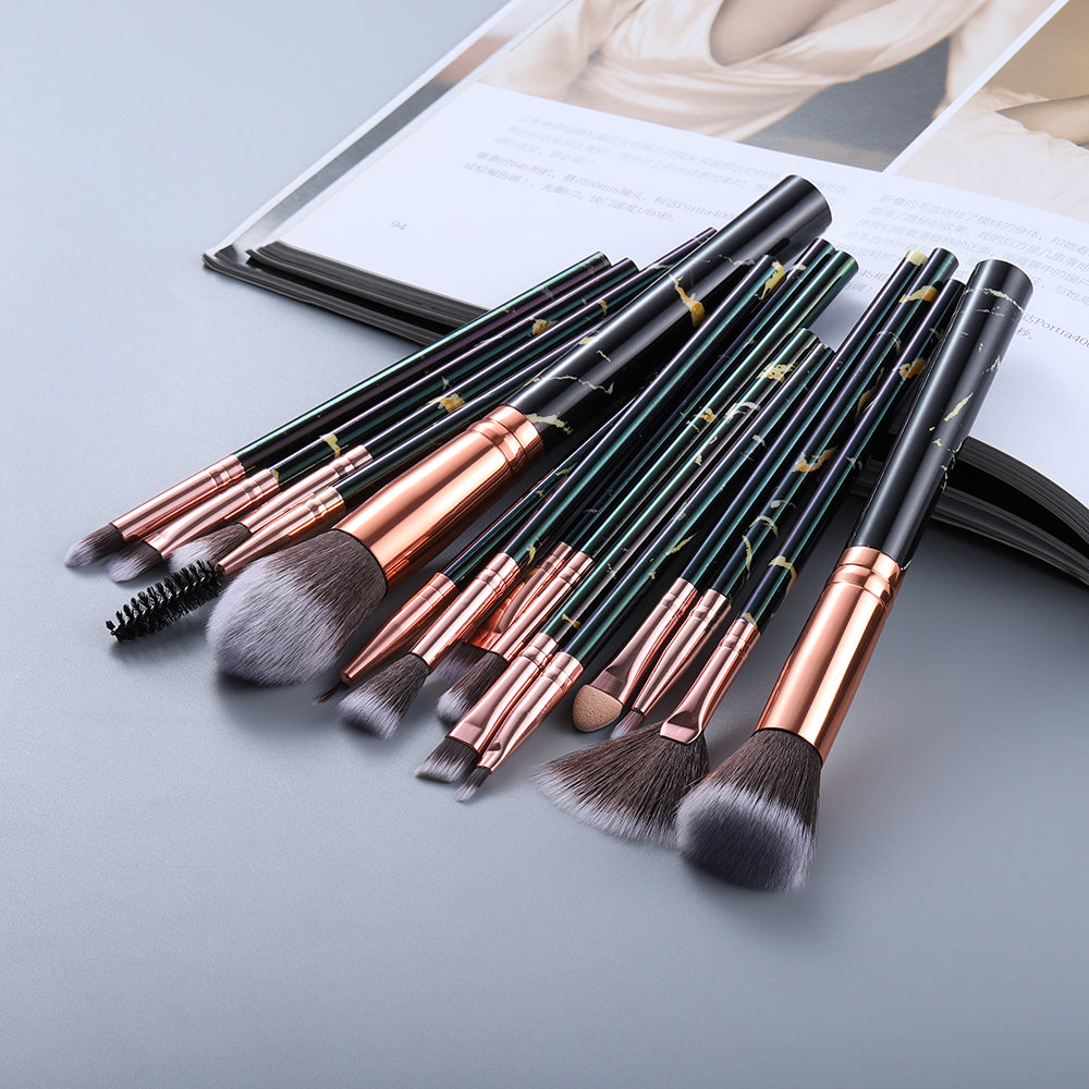 15 Marbled Design Makeup Brushes Set Pi-Mart