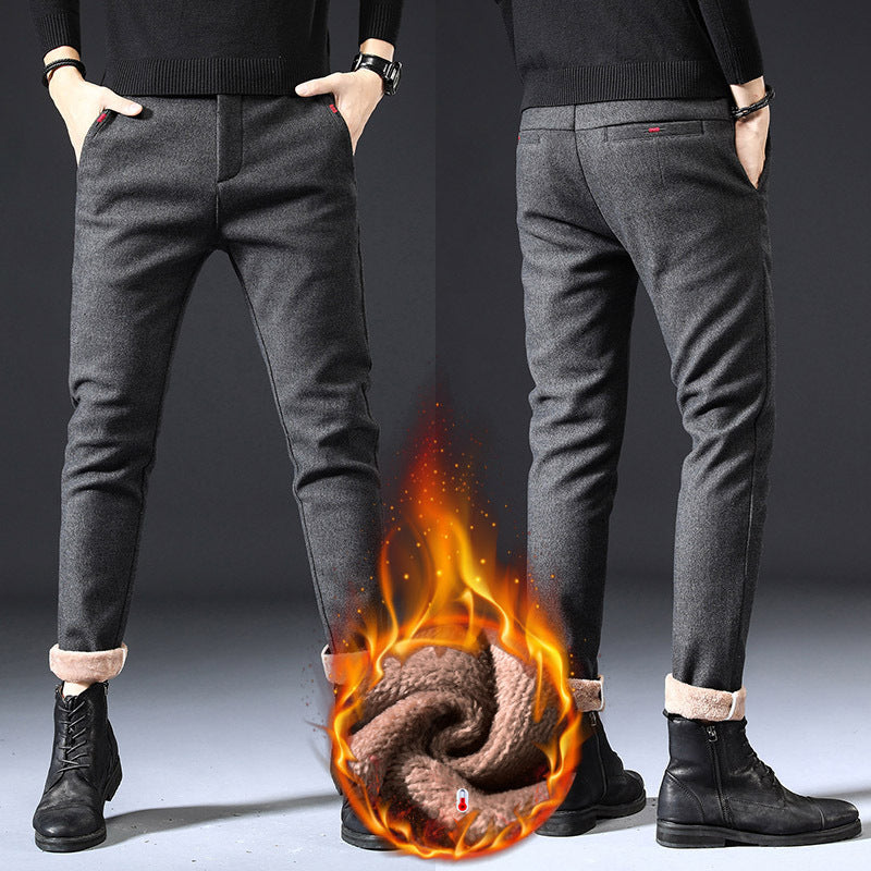 Fleece Lined Sanded Slim-fit Stretch Casual Pants Lootquake LLC
