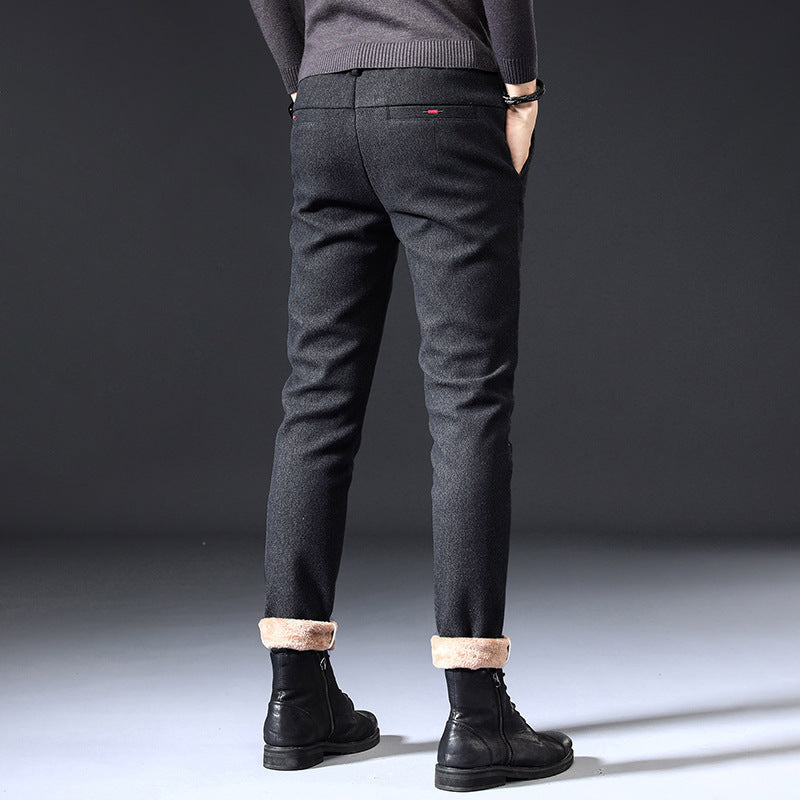 Fleece Lined Sanded Slim-fit Stretch Casual Pants Lootquake LLC