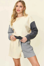 Contrast Chic: Pocketed Two-Piece Shoulder Set THRIXINE