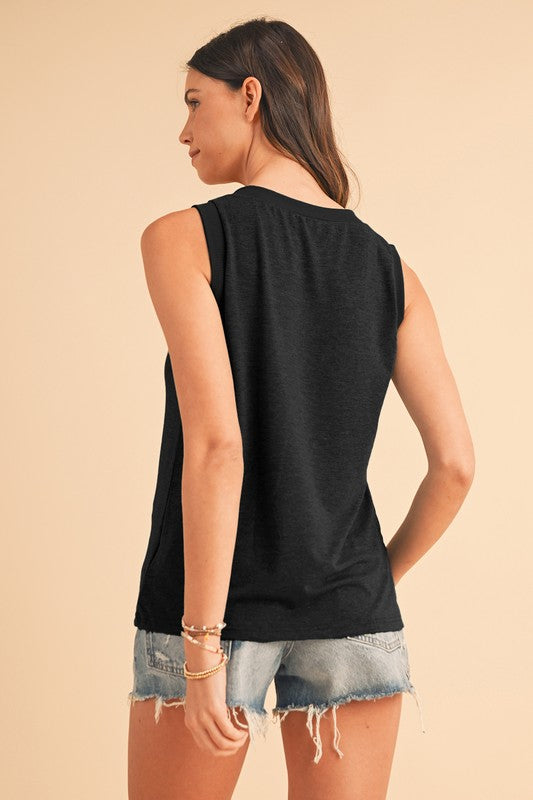 Ribbed V Neck Tank THRIXINE