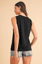 Ribbed V Neck Tank THRIXINE