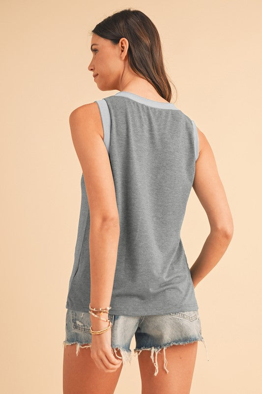 Ribbed V Neck Tank THRIXINE