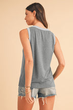 Ribbed V Neck Tank THRIXINE