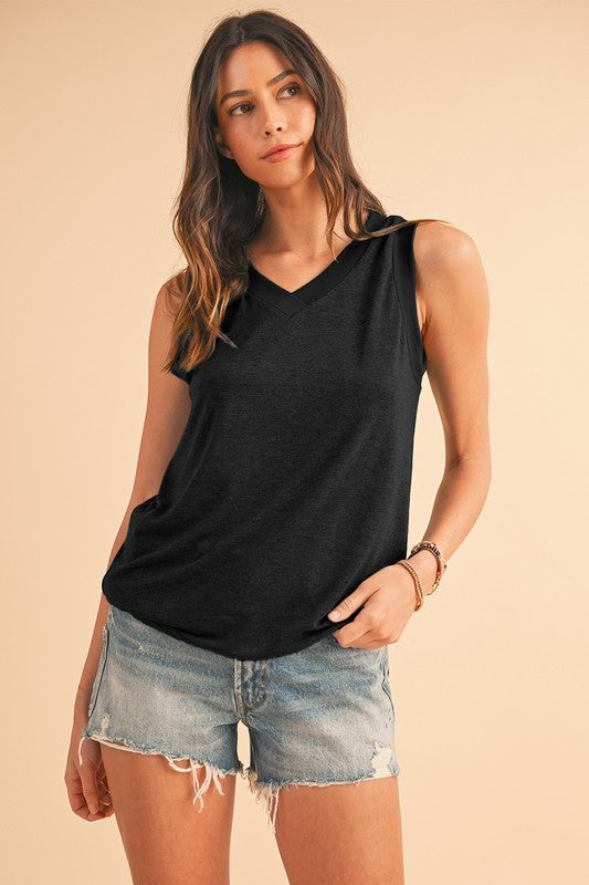 Ribbed V Neck Tank THRIXINE