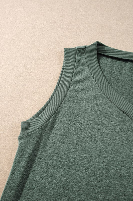 Ribbed V Neck Tank THRIXINE
