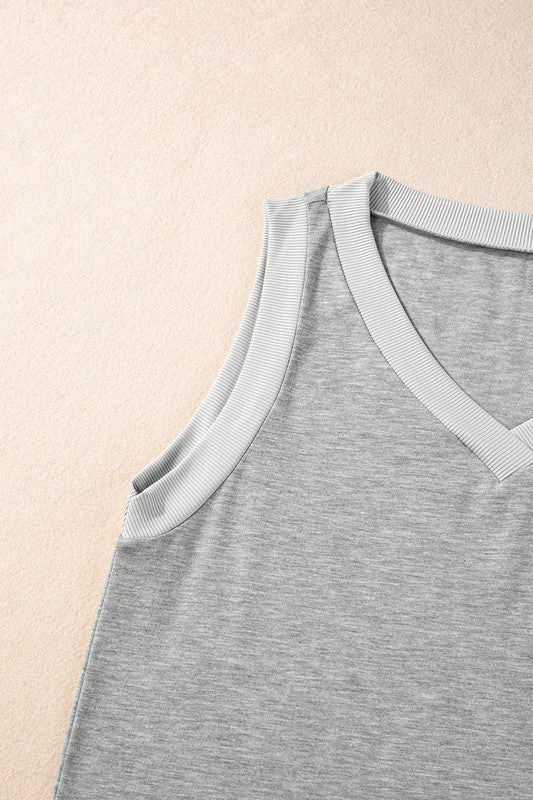 Ribbed V Neck Tank THRIXINE