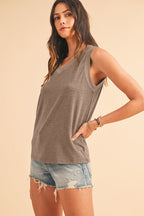 Ribbed V Neck Tank THRIXINE