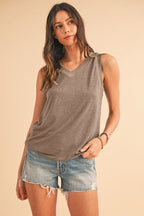 Ribbed V Neck Tank THRIXINE