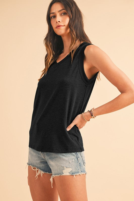 Ribbed V Neck Tank THRIXINE