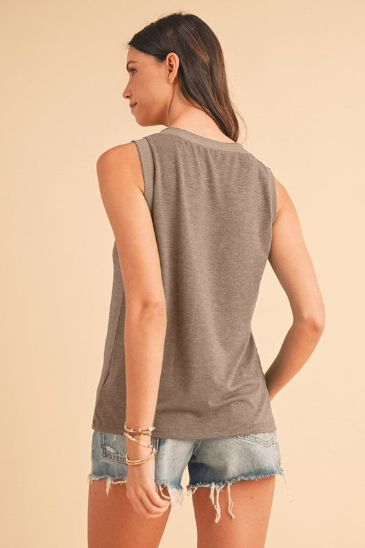 Ribbed V Neck Tank THRIXINE