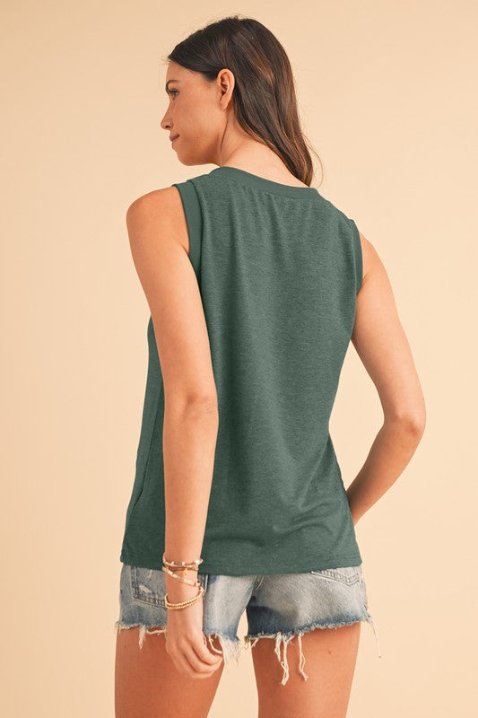 Ribbed V Neck Tank THRIXINE
