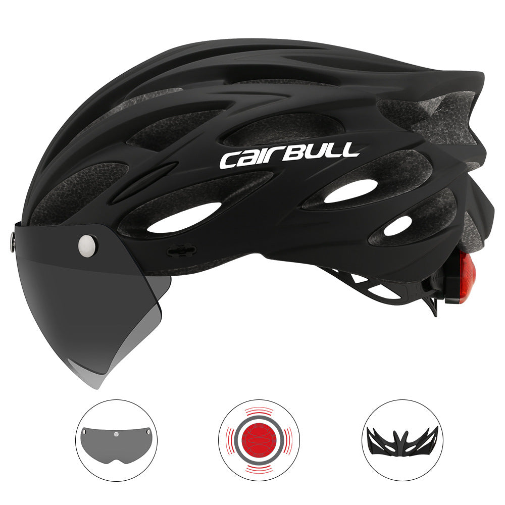 Road mountain bike riding helmet with lens and brim taillight Lootquake LLC