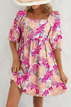 Floral Square Neck Puff Sleeve Babydoll Dress
