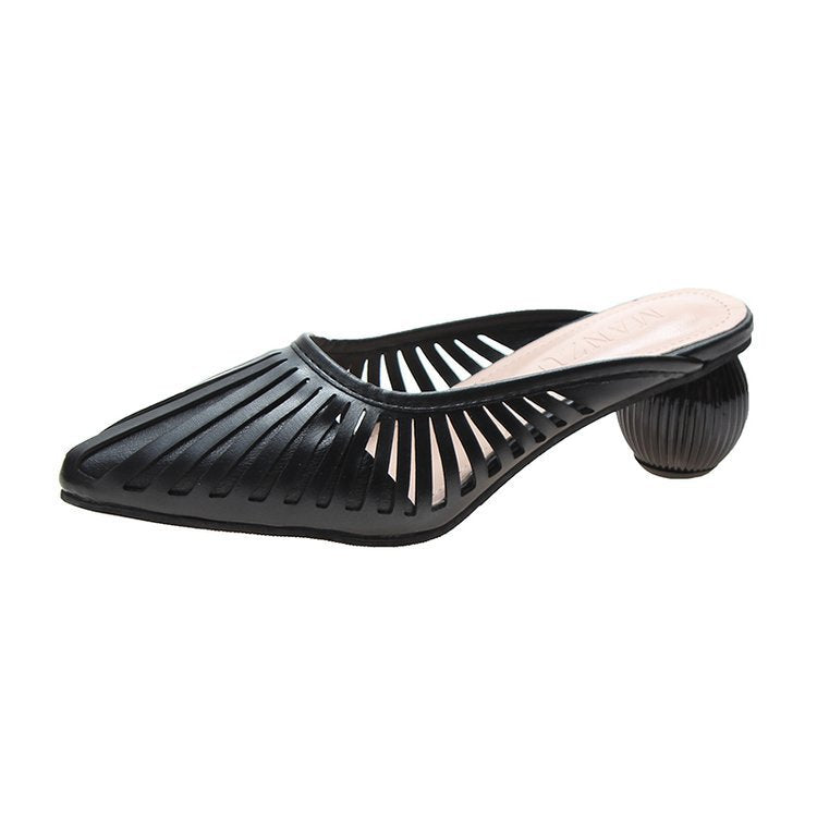 Fashion Shoes Hollow Round Heel Sandals and Slippers Female Mid-heel Short-heel Sasual Outer Wear SDL08210504 - SJB-DIAMOND ELITES