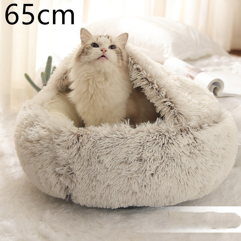2 In 1 Dog And Cat Bed Pet Winter Bed Round Plush Warm Bed House Soft Long Plush Pets Bed Pi-Mart