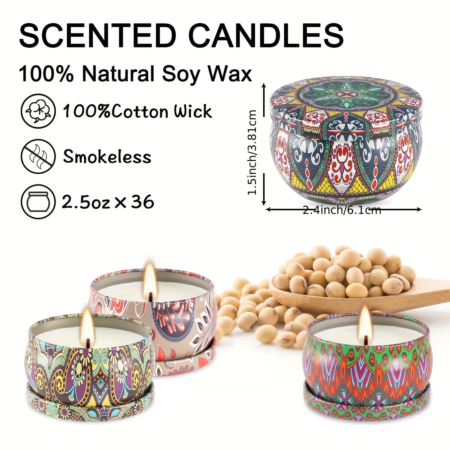 36 packs of 2.5oz Ham scented candles, Premium soy wax scented candle gift set, perfect for family, meditation, yoga, anniversaries, pools, Shabbat, weddings, churches, seasonal celebrations and emergencies, but also perfect