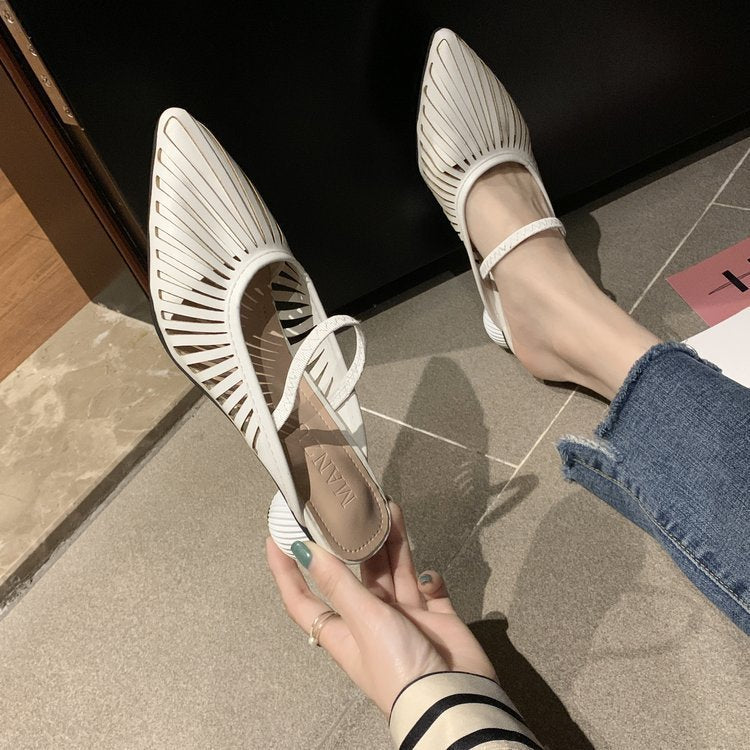 Fashion Shoes Hollow Round Heel Sandals and Slippers Female Mid-heel Short-heel Sasual Outer Wear SDL08210504 - SJB-DIAMOND ELITES