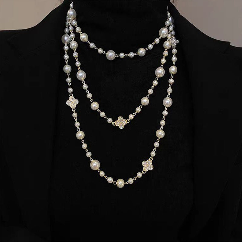 Retro Multi-layer Pearls Necklace Fashion Long Sweater Chain Versatile Accessories For Women Pi-Mart