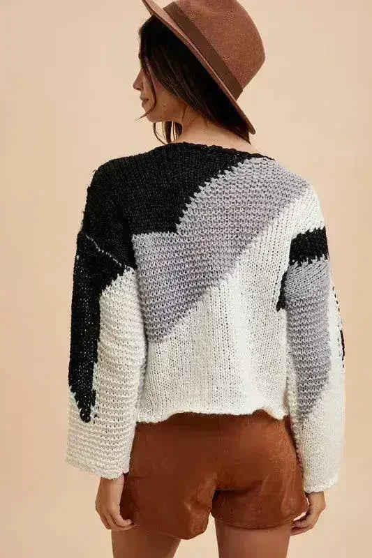 Annie Wear Color Block Drop Shoulder Sweater - Trendy & Comfortable - SJB-DIAMOND ELITES