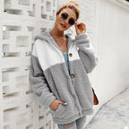 Long-sleeved fur stitching hooded sweatshirt Pi-Mart