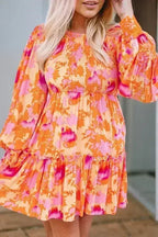 Abstract Smocked Bust Ruffle Mini Dress