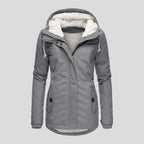 Winter Hooded Jacket Solid Color Warm Buckle Zip-up Fleece Jacket With Pockets Women's Casual Jacket Pi-Mart