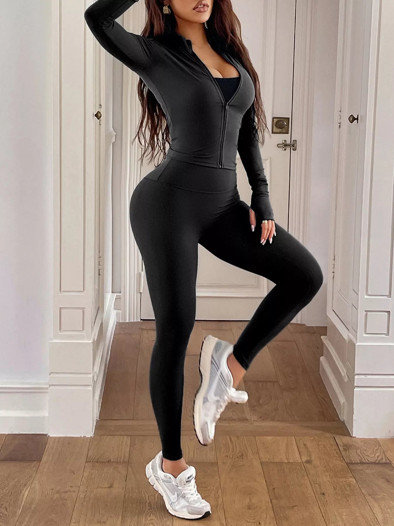 Zip Up Long Sleeve Top and Leggings Active Set THRIXINE
