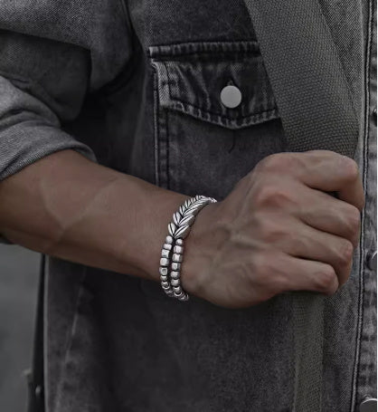 999 Sterling Silver Wheat Ear Bracelet For Men's Personalized Fashion Beading Pi-Mart
