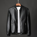 Slim Fit Men's PU Leather Jacket - Stand Collar Motorcycle Style Jacket (Regular Length) Pi-Mart