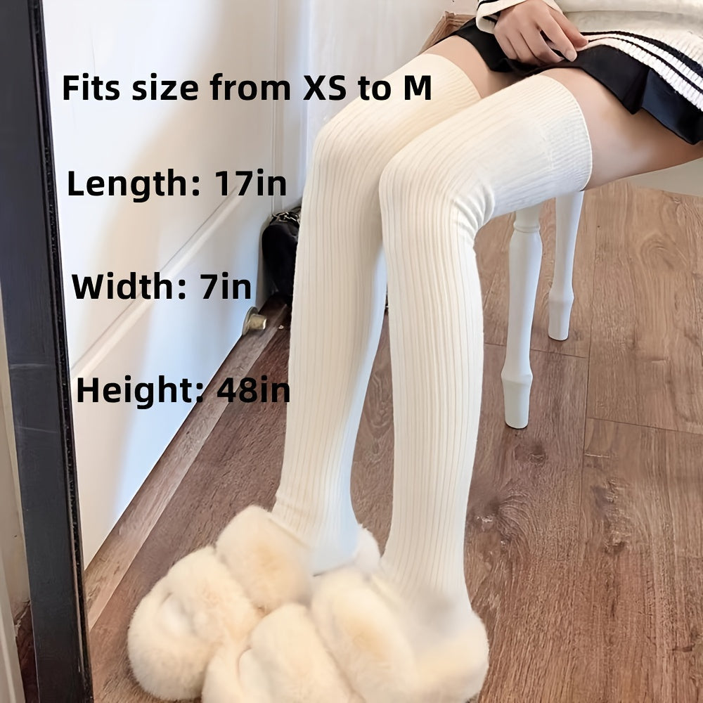 Women's Solid Ribbed Over-the-Knee Socks, Comfy & Warm Thicker Thigh High Socks Lootquake LLC