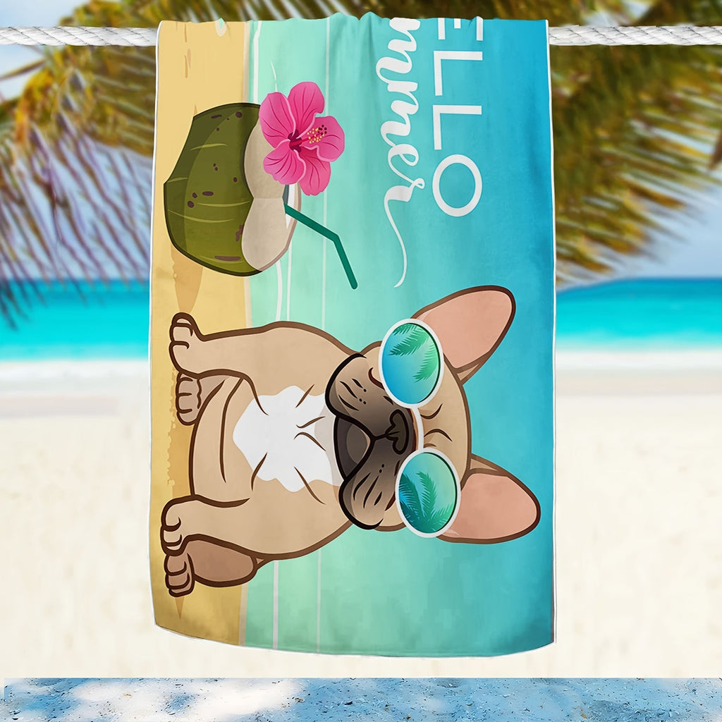 1pc Adorable Bulldog Pattern Beach Towel - Ultra-Soft, XLarge & Quick-Dry Blanket for Summer Fun - Perfect for Pool, Camping, Travel & Beach Adventures - A Must-Have Beach Accessory