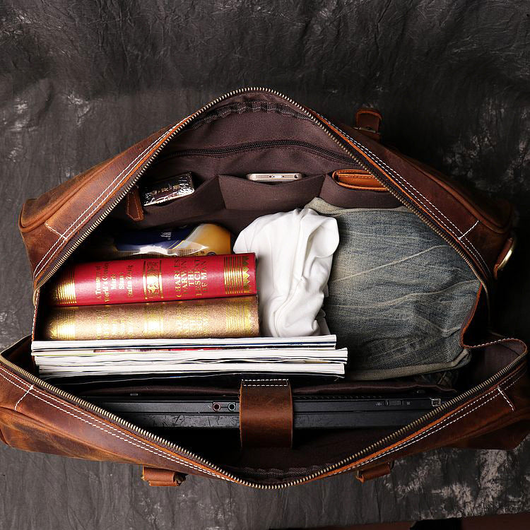 Men's Leather Hand Travel One Shoulder Crossbody Duffel Bag Pi-Mart