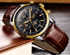 Men's  Waterproof Watch With Chronometers Date Display And Fluorescent Pointers Excellent Look Perfect Gift Stevvex