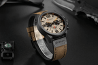 Retro  Waterproof Watch With Chronometers Steel Case And Leather Belts Unique Design Excellent Look Perfect Gift For Your Man Stevvex