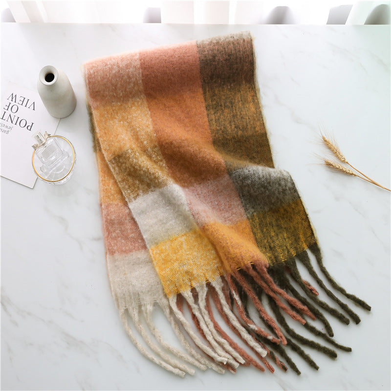 New Luxury Winter Soft Head Wraps Plaid Scarf Shawls Cashmere  Warm Cashmere Scarves Rainbow For Women Stevvex