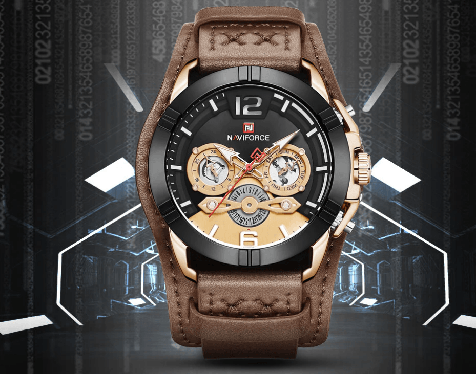 Men's Leather Waterproof Watch With Chronometers And Fluorescent Hands Excellent Design Perfect Gift - SJB-DIAMOND ELITES