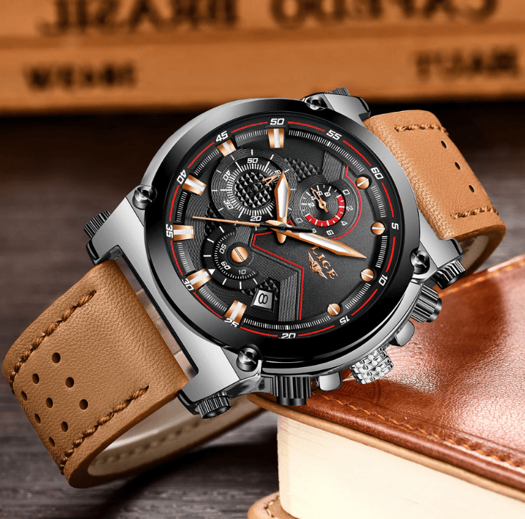 Men's Waterproof Modern Watch With Leather Belts, Stainless Steel Case Excellent Look Perfect Gift Stevvex