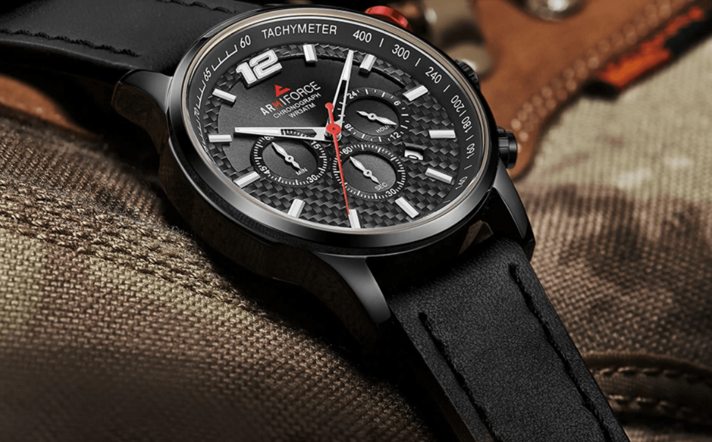 Mens Waterproof Sport Watch With Chronometers Day View And Cross-Matte Background Modern Man Watch Stevvex