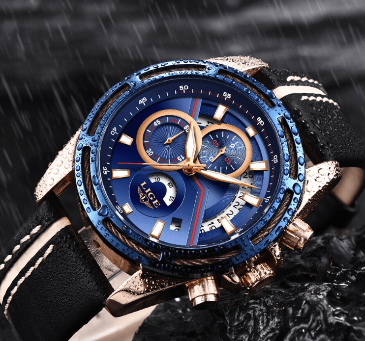 Men's Waterproof Sports  Watch With Leather Belts, Chronometers Day View Fluorescent Pointers Unique Design Perfect Gift Stevvex