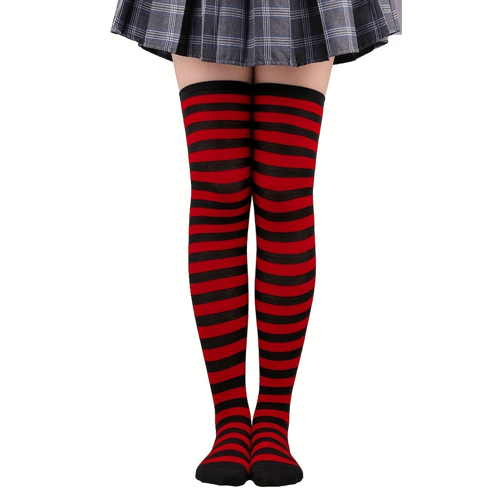 Vibrant Striped Knee High Socks - Women's Calf Socks for Music Festival, Cosplay Party, and Fashion Statement - Soft, Stretchy, and Comfortable Stockings & Hosiery for All-Day Wear Lootquake LLC