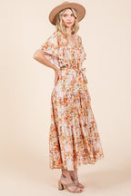 New Summer Floral Tie Waist Flutter Sleeve Tiered Dress – Graceful and Feminine Dress with Bohemian Charm and Flattering Tie Waist