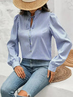 Striped Tie Neck Long Sleeve Blouse – Femstylo - SJB-DIAMOND ELITES