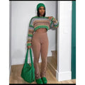 Women 2 Piece Set Long Sleeve Striped Sweater and Sweat Pants Suits 2024 Winter Fitness Active Two Piece Lounge Sets Tracksuit Purplish Diva